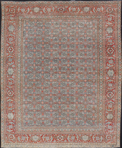 Antique Persian Fine Weave Senneh Rug with All - Over Herati Design on Blue Field. Keivan Woven Arts / rug V21 - 0305, country of origin / type: Iran / Senneh, circa 1920. Measures: 8'3 x 10'5 This incredible antique distressed Persian Senn... - Keivan Woven ArtsV21 - 0305 - 51 - 15248