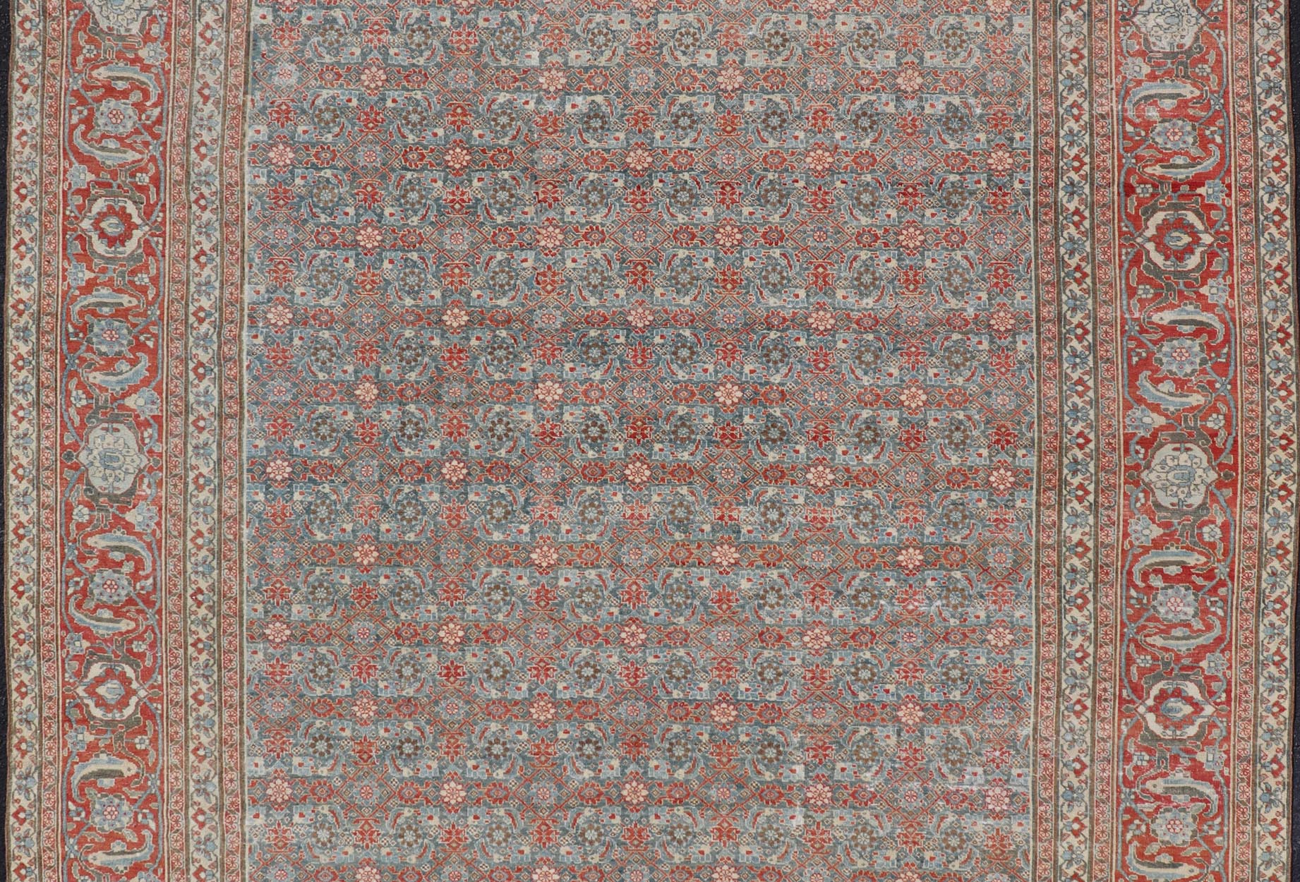 Antique Persian Fine Weave Senneh Rug with All - Over Herati Design on Blue Field. Keivan Woven Arts / rug V21 - 0305, country of origin / type: Iran / Senneh, circa 1920. Measures: 8'3 x 10'5 This incredible antique distressed Persian Senn... - Keivan Woven ArtsV21 - 0305 - 51 - 15248