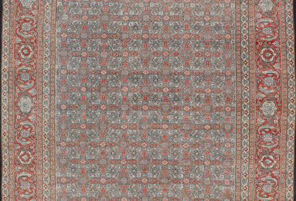 Antique Persian Fine Weave Senneh Rug with All - Over Herati Design on Blue Field. Keivan Woven Arts / rug V21 - 0305, country of origin / type: Iran / Senneh, circa 1920. Measures: 8'3 x 10'5 This incredible antique distressed Persian Senn... - Keivan Woven ArtsV21 - 0305 - 51 - 15248