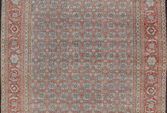 Antique Persian Fine Weave Senneh Rug with All - Over Herati Design on Blue Field. Keivan Woven Arts / rug V21 - 0305, country of origin / type: Iran / Senneh, circa 1920. Measures: 8'3 x 10'5 This incredible antique distressed Persian Senn... - Keivan Woven ArtsV21 - 0305 - 51 - 15248