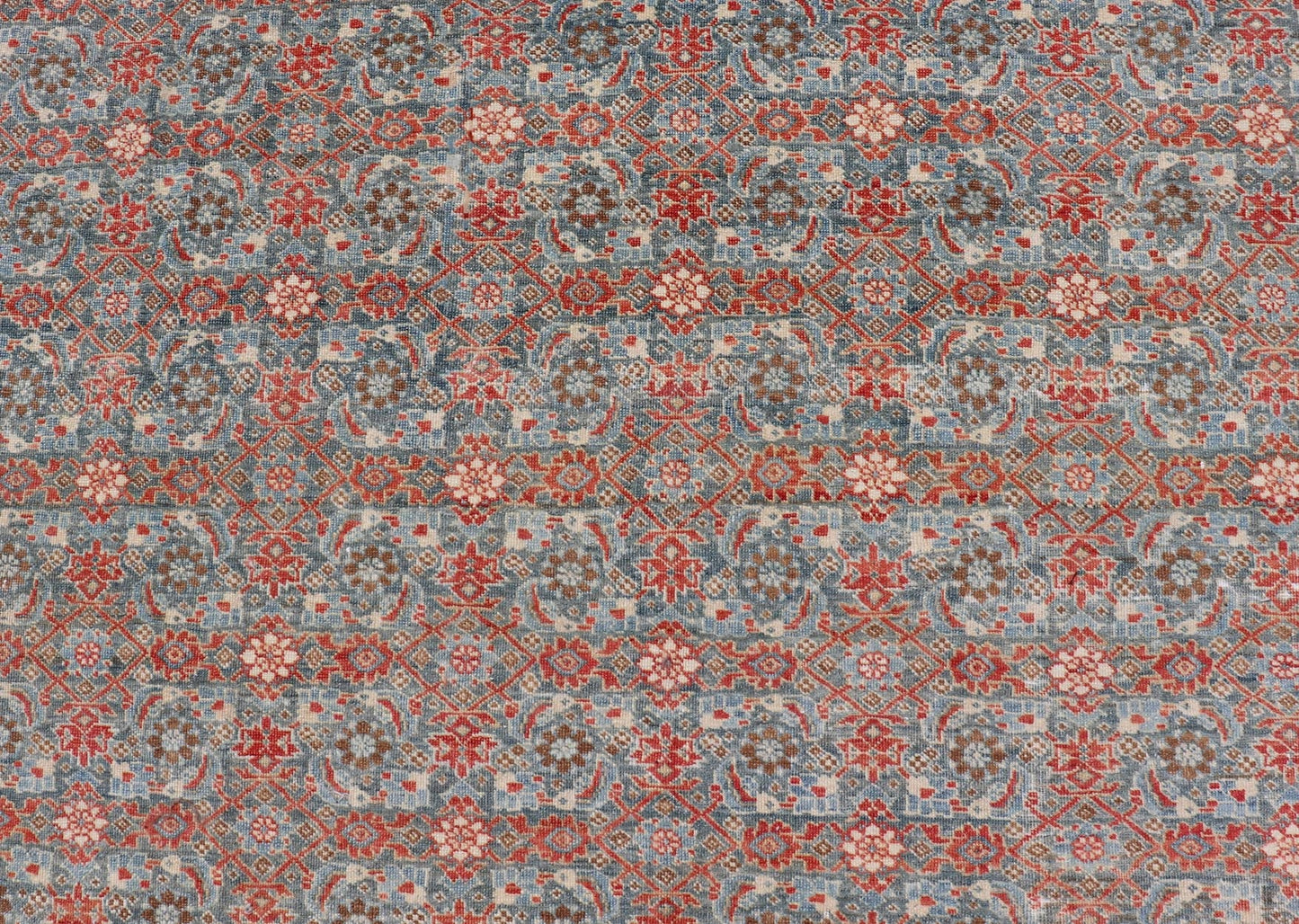 Antique Persian Fine Weave Senneh Rug with All - Over Herati Design on Blue Field. Keivan Woven Arts / rug V21 - 0305, country of origin / type: Iran / Senneh, circa 1920. Measures: 8'3 x 10'5 This incredible antique distressed Persian Senn... - Keivan Woven ArtsV21 - 0305 - 51 - 15248