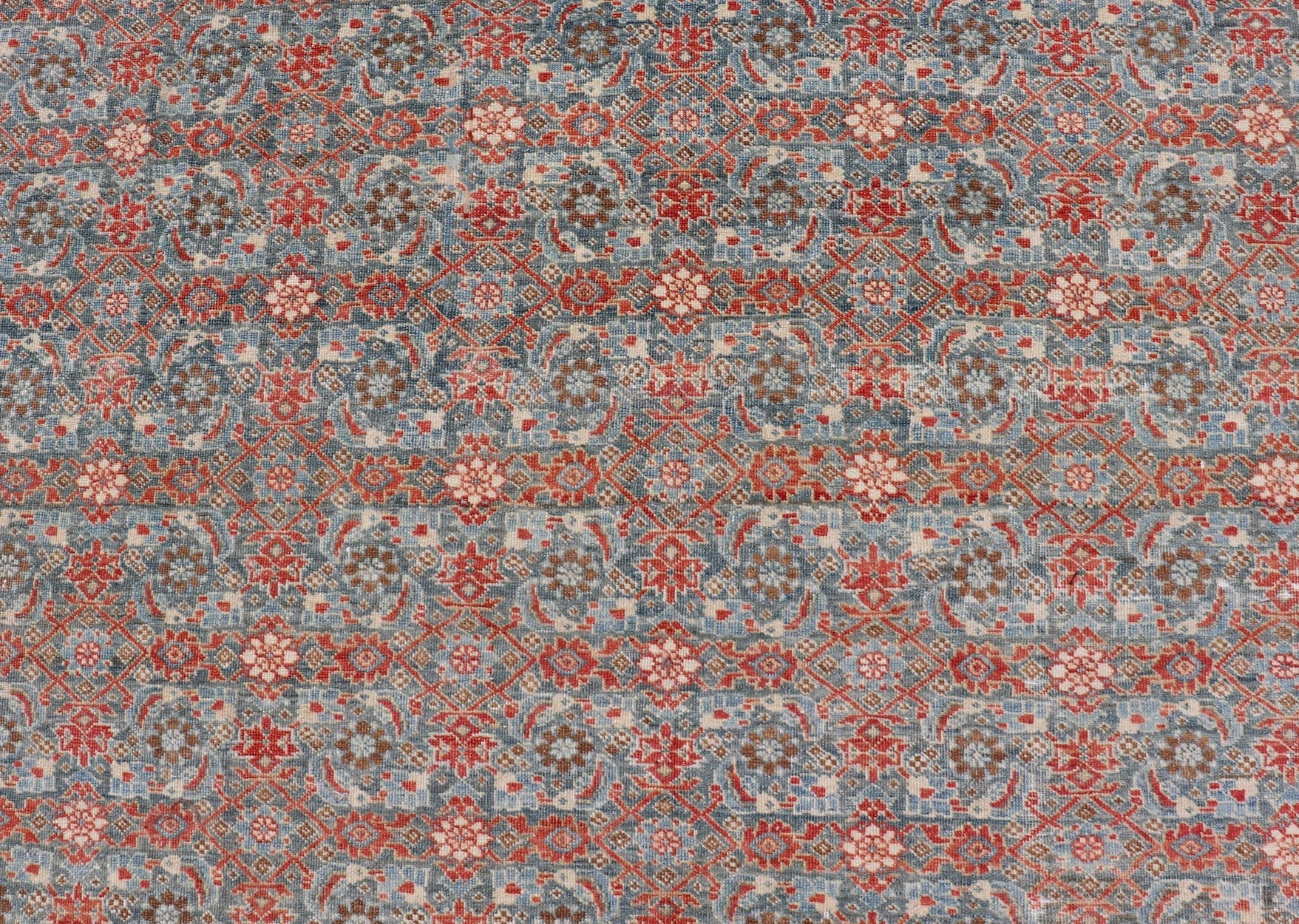 Antique Persian Fine Weave Senneh Rug with All - Over Herati Design on Blue Field. Keivan Woven Arts / rug V21 - 0305, country of origin / type: Iran / Senneh, circa 1920. Measures: 8'3 x 10'5 This incredible antique distressed Persian Senn... - Keivan Woven ArtsV21 - 0305 - 51 - 15248