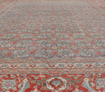 Antique Persian Fine Weave Senneh Rug with All - Over Herati Design on Blue Field. Keivan Woven Arts / rug V21 - 0305, country of origin / type: Iran / Senneh, circa 1920. Measures: 8'3 x 10'5 This incredible antique distressed Persian Senn... - Keivan Woven ArtsV21 - 0305 - 51 - 15248