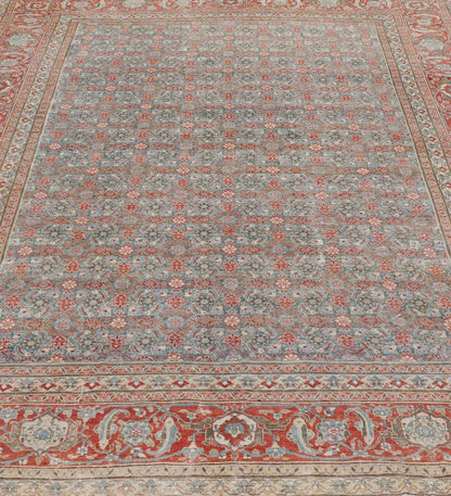 Antique Persian Fine Weave Senneh Rug with All - Over Herati Design on Blue Field. Keivan Woven Arts / rug V21 - 0305, country of origin / type: Iran / Senneh, circa 1920. Measures: 8'3 x 10'5 This incredible antique distressed Persian Senn... - Keivan Woven ArtsV21 - 0305 - 51 - 15248