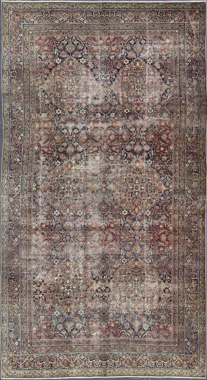 Antique Persian Lavar Kerman Large Gallery Rug with All - Over Floral Design. Keivan Woven Arts / rug V21 - 0308 - 151, country of origin / type: Iran / Lavar Kerman, circa 1900. Measures: 8'3 x 14'9 This large, antique Persian Lavar Kerman ru... - Keivan Woven ArtsV21 - 0308 - 151 - 15264