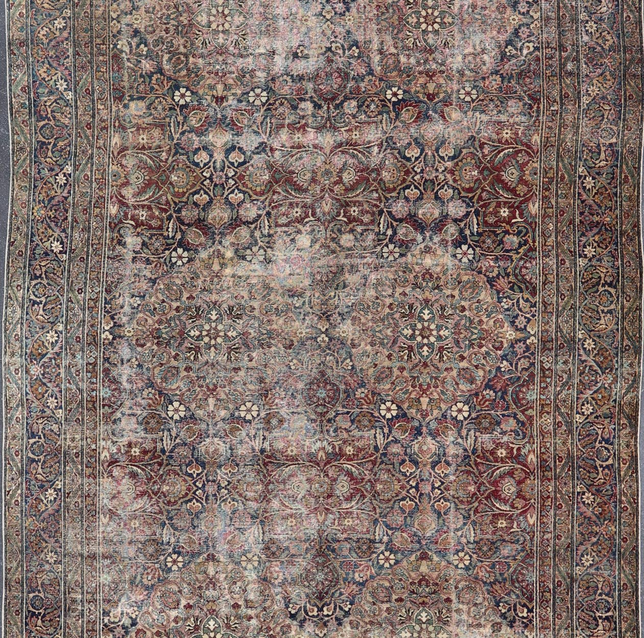 Antique Persian Lavar Kerman Large Gallery Rug with All - Over Floral Design. Keivan Woven Arts / rug V21 - 0308 - 151, country of origin / type: Iran / Lavar Kerman, circa 1900. Measures: 8'3 x 14'9 This large, antique Persian Lavar Kerman ru... - Keivan Woven ArtsV21 - 0308 - 151 - 15264