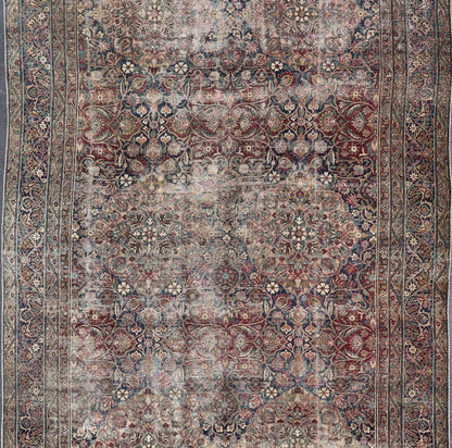 Antique Persian Lavar Kerman Large Gallery Rug with All - Over Floral Design. Keivan Woven Arts / rug V21 - 0308 - 151, country of origin / type: Iran / Lavar Kerman, circa 1900. Measures: 8'3 x 14'9 This large, antique Persian Lavar Kerman ru... - Keivan Woven ArtsV21 - 0308 - 151 - 15264