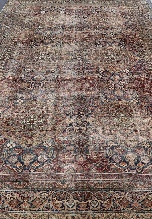 Antique Persian Lavar Kerman Large Gallery Rug with All - Over Floral Design. Keivan Woven Arts / rug V21 - 0308 - 151, country of origin / type: Iran / Lavar Kerman, circa 1900. Measures: 8'3 x 14'9 This large, antique Persian Lavar Kerman ru... - Keivan Woven ArtsV21 - 0308 - 151 - 15264