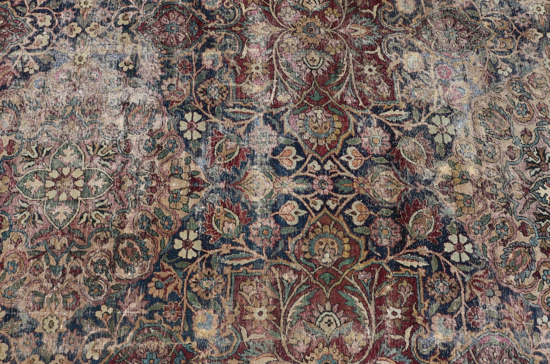 Antique Persian Lavar Kerman Large Gallery Rug with All - Over Floral Design. Keivan Woven Arts / rug V21 - 0308 - 151, country of origin / type: Iran / Lavar Kerman, circa 1900. Measures: 8'3 x 14'9 This large, antique Persian Lavar Kerman ru... - Keivan Woven ArtsV21 - 0308 - 151 - 15264
