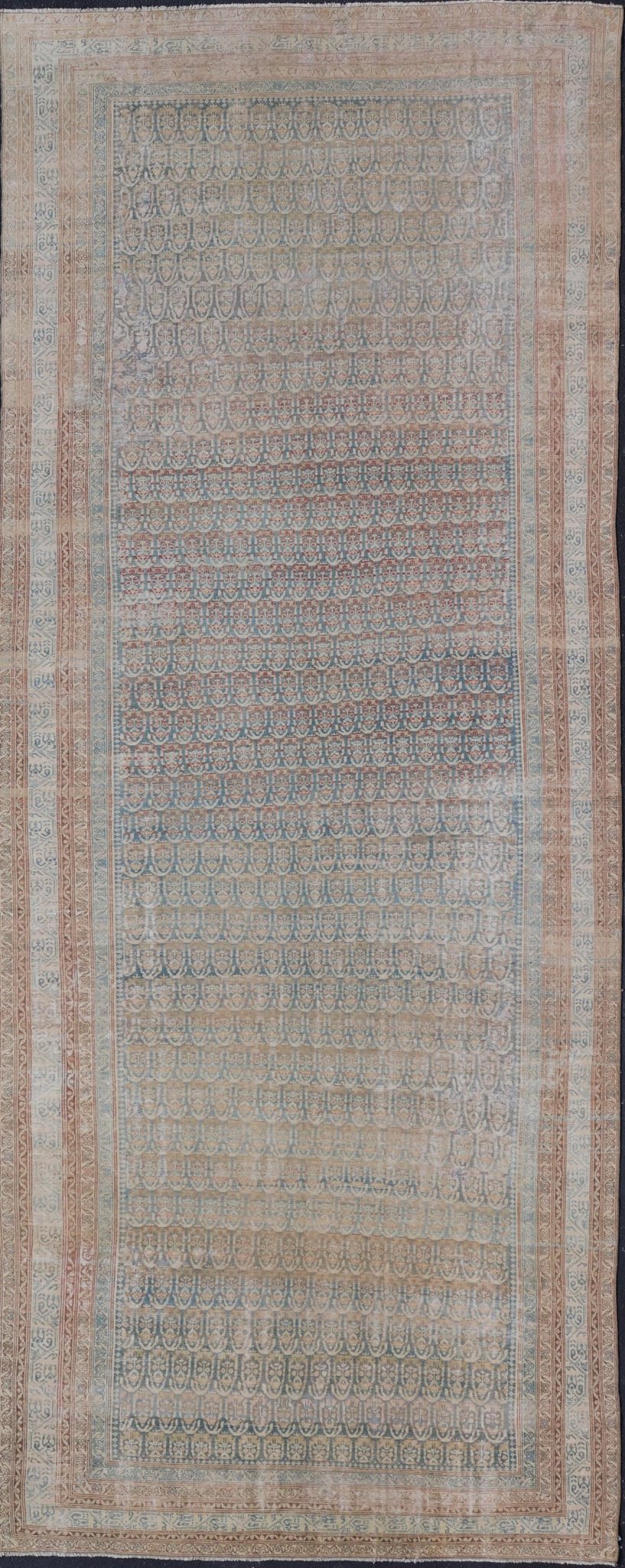 Large Antique Malayer Persian Gallery with All Over Paisley Design With Lt. Blue. Keivan Woven Arts; rug V21 - 0309 - 152 Country of origin: Iran Style: Malayer Key Words: Malayer Antique Rug, Vintage Persian Rug, Persian Antique Rug, Authentic Malayer ... - Keivan Woven ArtsV21 - 0309 - 152 - 15270