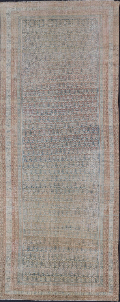 Large Antique Malayer Persian Gallery with All Over Paisley Design With Lt. Blue. Keivan Woven Arts; rug V21 - 0309 - 152 Country of origin: Iran Style: Malayer Key Words: Malayer Antique Rug, Vintage Persian Rug, Persian Antique Rug, Authentic Malayer ... - Keivan Woven ArtsV21 - 0309 - 152 - 15270
