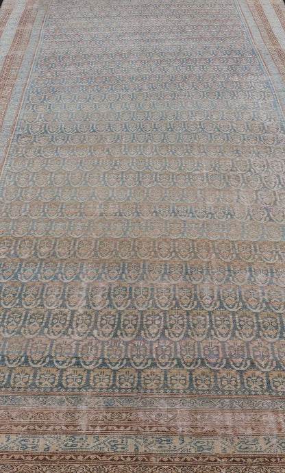 Large Antique Malayer Persian Gallery with All Over Paisley Design With Lt. Blue. Keivan Woven Arts; rug V21 - 0309 - 152 Country of origin: Iran Style: Malayer Key Words: Malayer Antique Rug, Vintage Persian Rug, Persian Antique Rug, Authentic Malayer ... - Keivan Woven ArtsV21 - 0309 - 152 - 15270