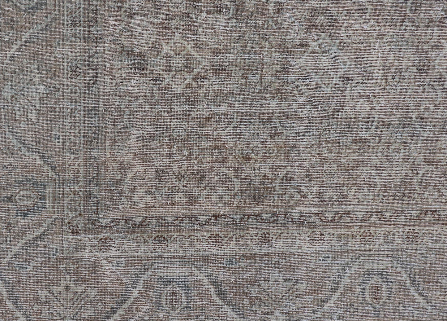 Antique Persian Distressed Mahal Rug in Warm Earthy Tones with All - Over Design. Keivan Woven Arts / rug V21 - 0402, country of origin / type: Iran / Mahal, circa 1920 Measures: 10'4 x 13'3 This beautiful distressed antique Persian Mahal ru... - Keivan Woven ArtsV21 - 0402 - 15548