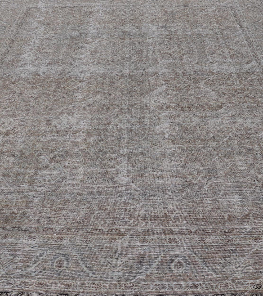 Antique Persian Distressed Mahal Rug in Warm Earthy Tones with All - Over Design. Keivan Woven Arts / rug V21 - 0402, country of origin / type: Iran / Mahal, circa 1920 Measures: 10'4 x 13'3 This beautiful distressed antique Persian Mahal ru... - Keivan Woven ArtsV21 - 0402 - 15548