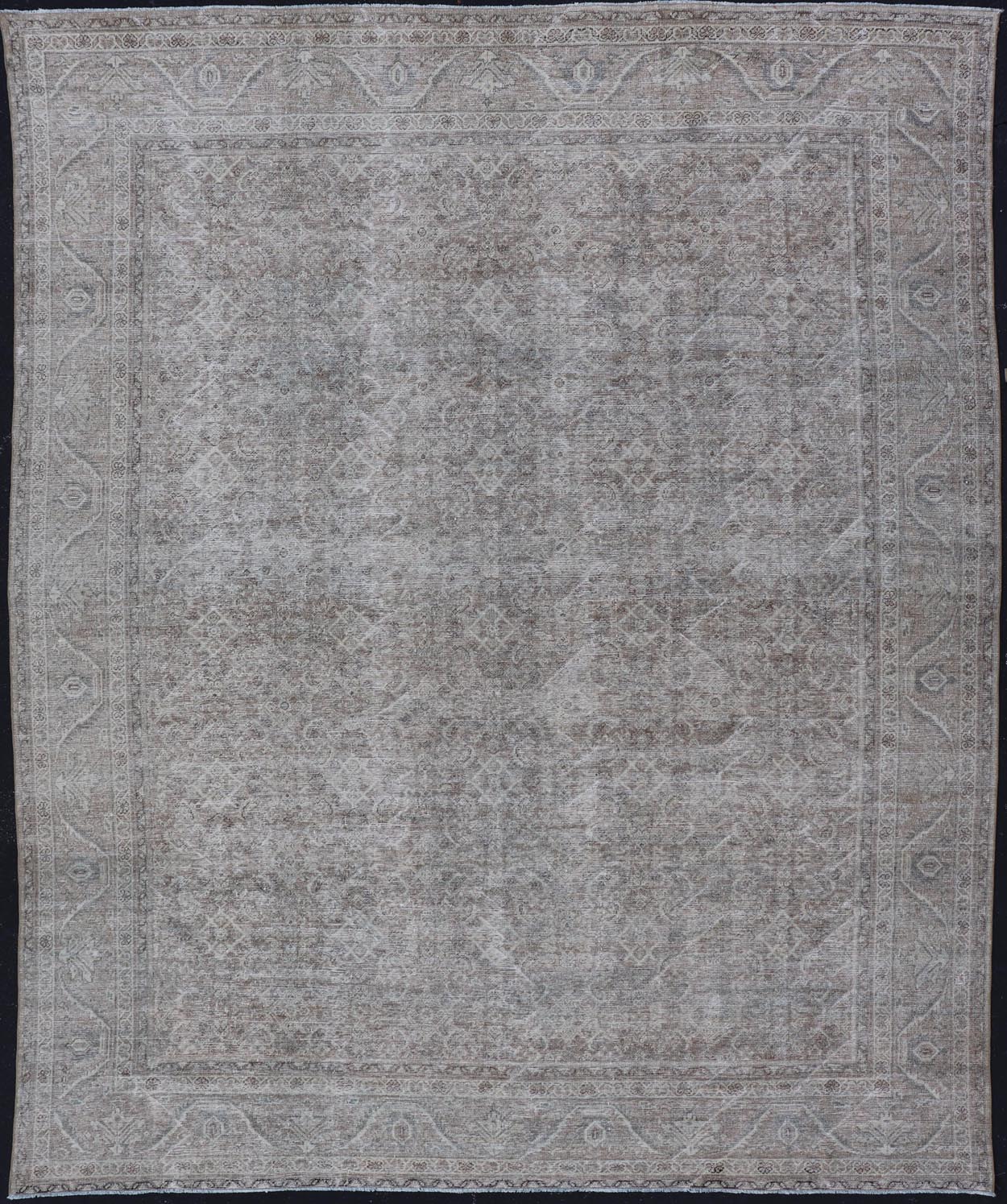 Antique Persian Distressed Mahal Rug in Warm Earthy Tones with All - Over Design. Keivan Woven Arts / rug V21 - 0402, country of origin / type: Iran / Mahal, circa 1920 Measures: 10'4 x 13'3 This beautiful distressed antique Persian Mahal ru... - Keivan Woven ArtsV21 - 0402 - 15548