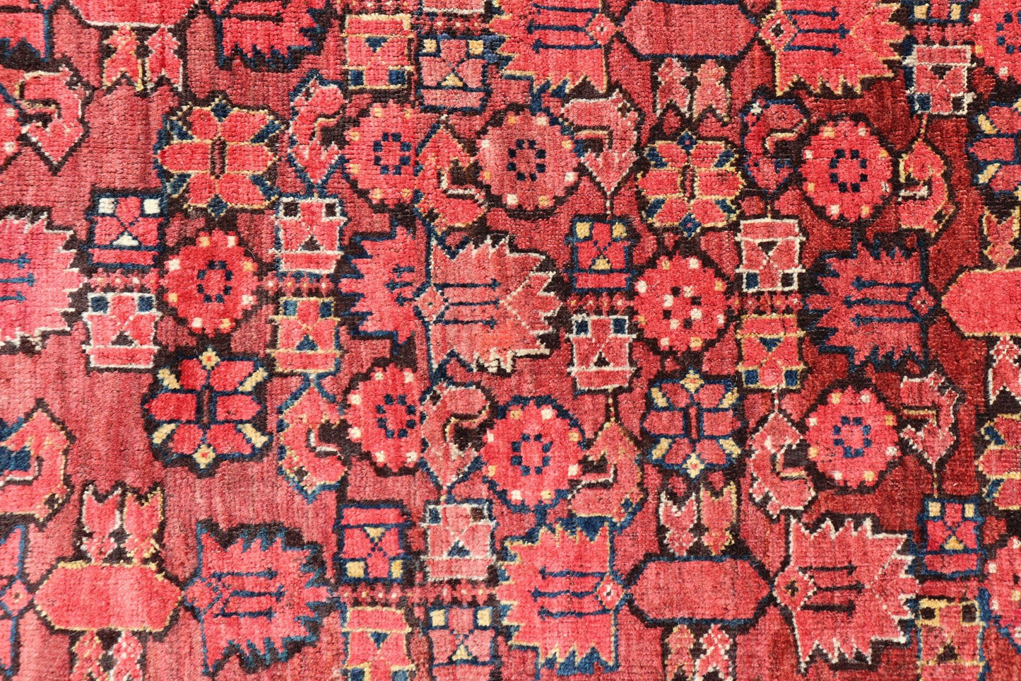 Unusually Large and Square Shaped Antique Bashir/Beshir Rug from late 19th Century in Red, Brown, Charcoal and Ivory. Turkmenistan rug V21 - 0403. Bashir rugs were woven by Ersai Tribes. Ersari Tribe rugs made rugs from Uzbekistan to Turkmenistan and ... - Keivan Woven ArtsV21 - 0403 - 15572