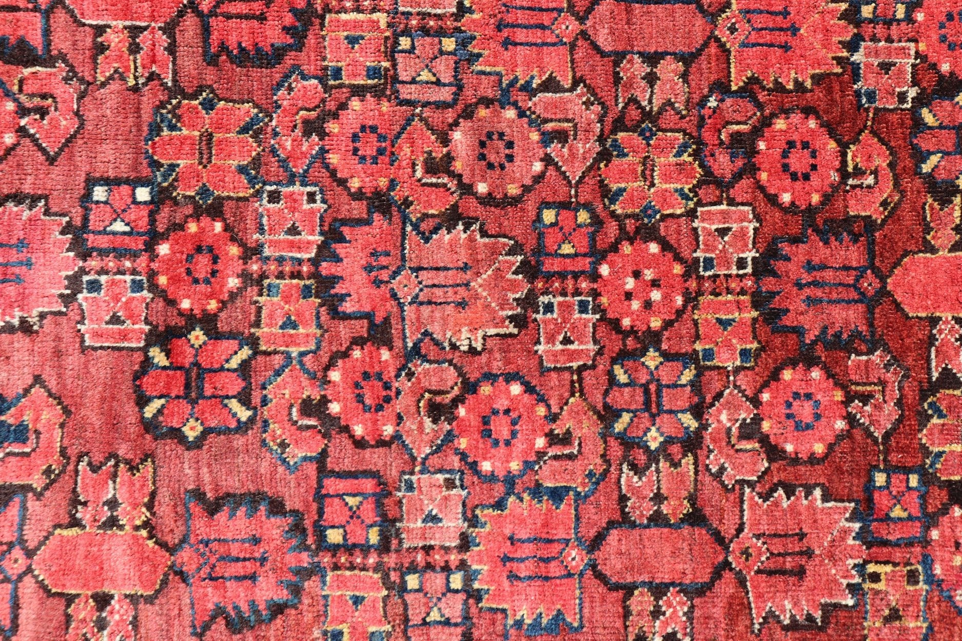 Unusually Large and Square Shaped Antique Bashir/Beshir Rug from late 19th Century in Red, Brown, Charcoal and Ivory. Turkmenistan rug V21 - 0403. Bashir rugs were woven by Ersai Tribes. Ersari Tribe rugs made rugs from Uzbekistan to Turkmenistan and ... - Keivan Woven ArtsV21 - 0403 - 15572