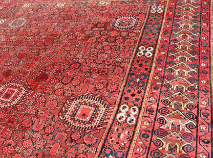 Unusually Large and Square Shaped Antique Bashir/Beshir Rug from late 19th Century in Red, Brown, Charcoal and Ivory. Turkmenistan rug V21 - 0403. Bashir rugs were woven by Ersai Tribes. Ersari Tribe rugs made rugs from Uzbekistan to Turkmenistan and ... - Keivan Woven ArtsV21 - 0403 - 15572