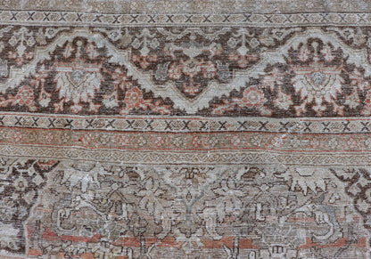 Distressed Antique Hand - Knotted Sultanabad Rug in Wool with Floral Design This antique Persian Sultanabad rug an all - over sub - geometric floral design rendered in orange and earthy tones, set upon an orange background. A complementary, multi - tie... - Keivan Woven ArtsV21 - 0501 - 15719