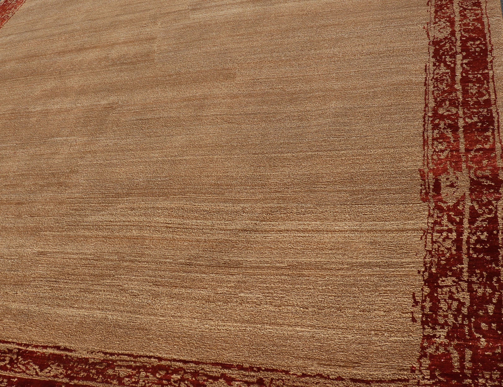 Modern Piled Rug with Minimalist Modern Design in Red, Light Brown & Tan Modern piled rug in a red border and light brown/ tan background color and variation of red accent/ border colors, Keivan Woven Arts / rug V21 - 0802, country of origin / typ... - Keivan Woven ArtsV21 - 0802 - 16913Rug