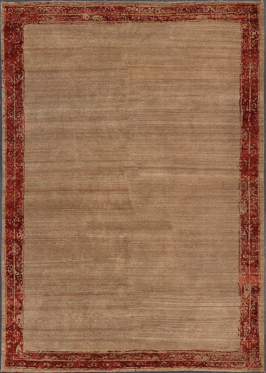 Modern Piled Rug with Minimalist Modern Design in Red, Light Brown & Tan Modern piled rug in a red border and light brown/ tan background color and variation of red accent/ border colors, Keivan Woven Arts / rug V21 - 0802, country of origin / typ... - Keivan Woven ArtsV21 - 0802 - 16913Rug