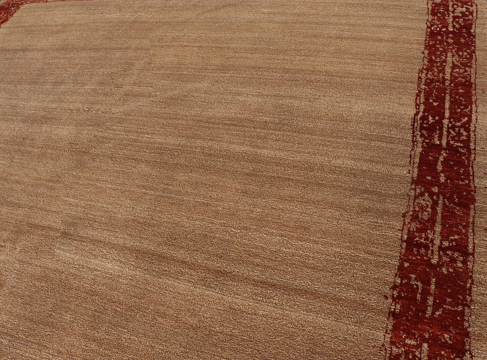 Modern Piled Rug with Minimalist Modern Design in Red, Light Brown & Tan Modern piled rug in a red border and light brown/ tan background color and variation of red accent/ border colors, Keivan Woven Arts / rug V21 - 0802, country of origin / typ... - Keivan Woven ArtsV21 - 0802 - 16913Rug