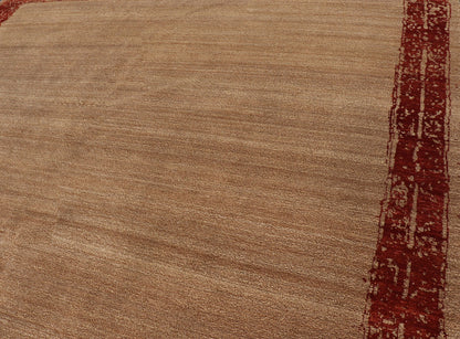Modern Piled Rug with Minimalist Modern Design in Red, Light Brown & Tan Modern piled rug in a red border and light brown/ tan background color and variation of red accent/ border colors, Keivan Woven Arts / rug V21 - 0802, country of origin / typ... - Keivan Woven ArtsV21 - 0802 - 16913Rug