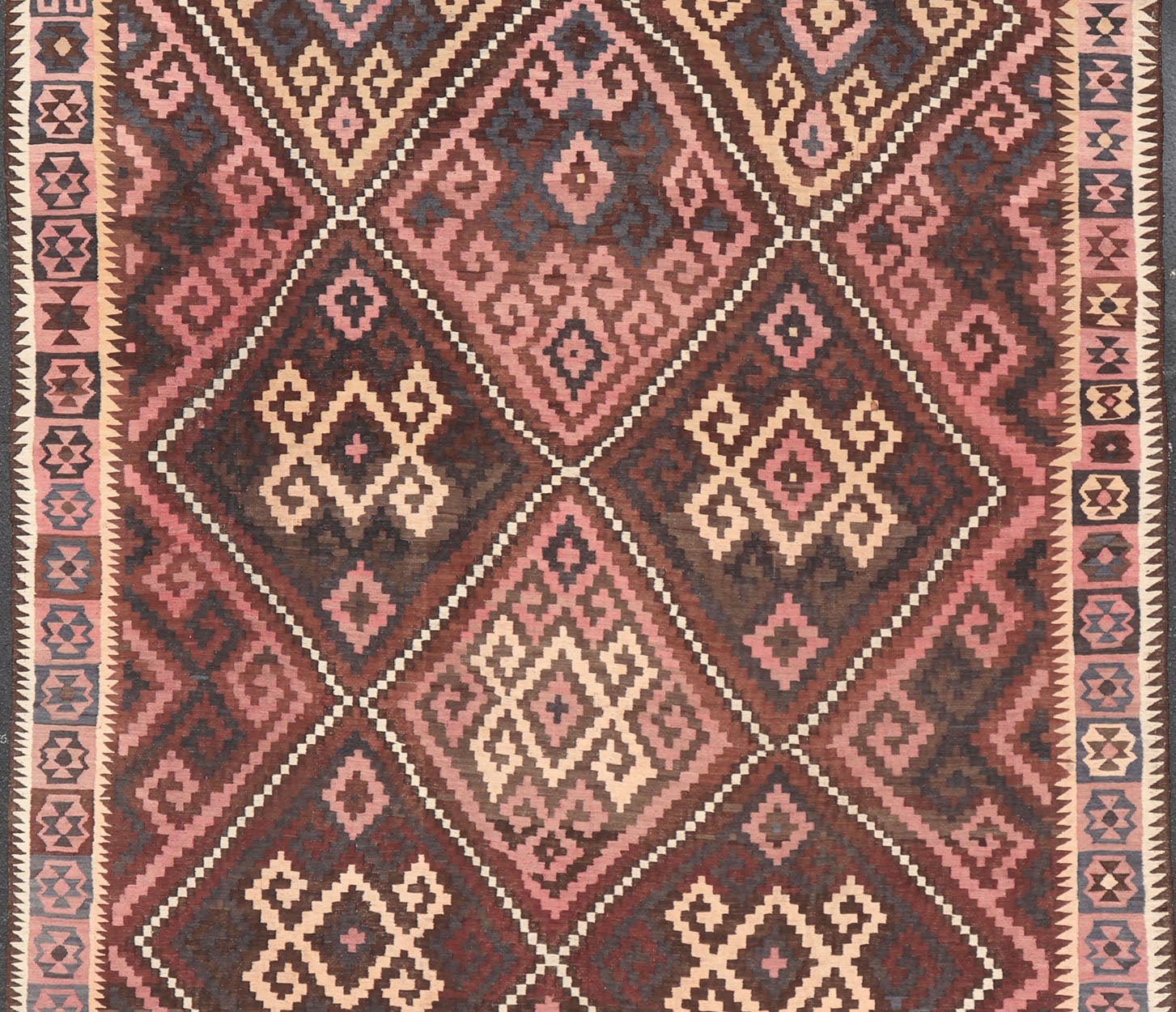 All - Over Hand Woven Geometric Kilim Diamond Design in Brown, Pink, and Ivory All - Over Design Hand Woven Kilim Geometric Diamond Design in Brown, Pink, and Tan All - Over Geometric Diamond Design Kilim rug with all - over geometric diamond des... - Keivan Woven ArtsV21 - 0806 - 16985Rug