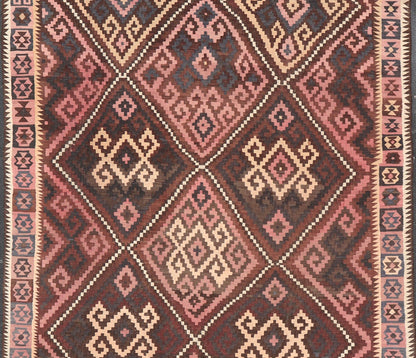 All - Over Hand Woven Geometric Kilim Diamond Design in Brown, Pink, and Ivory All - Over Design Hand Woven Kilim Geometric Diamond Design in Brown, Pink, and Tan All - Over Geometric Diamond Design Kilim rug with all - over geometric diamond des... - Keivan Woven ArtsV21 - 0806 - 16985Rug