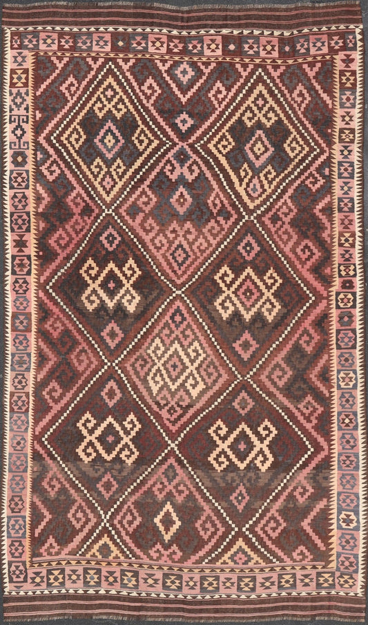 All - Over Hand Woven Geometric Kilim Diamond Design in Brown, Pink, and Ivory All - Over Design Hand Woven Kilim Geometric Diamond Design in Brown, Pink, and Tan All - Over Geometric Diamond Design Kilim rug with all - over geometric diamond des... - Keivan Woven ArtsV21 - 0806 - 16985