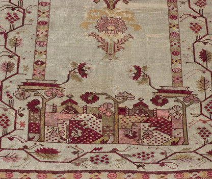 mid 19th century antique Konya with Unique Mihrab Columns, Chandelier & Vase Design Measures: 4'0 x 6'10 Antique Turkish Konya rug in ivory background and various tones and unique Color combination in Columns, Chandelier & Vase Design ... - Keivan Woven ArtsV21 - 0808 - 16991