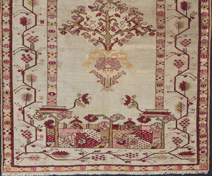mid 19th century antique Konya with Unique Mihrab Columns, Chandelier & Vase Design Measures: 4'0 x 6'10 Antique Turkish Konya rug in ivory background and various tones and unique Color combination in Columns, Chandelier & Vase Design ... - Keivan Woven ArtsV21 - 0808 - 16991