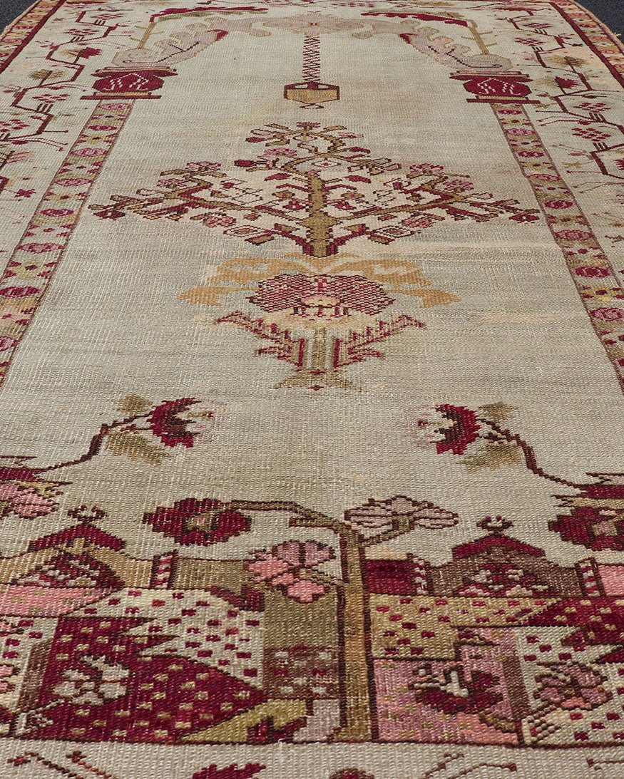 mid 19th century antique Konya with Unique Mihrab Columns, Chandelier & Vase Design Measures: 4'0 x 6'10 Antique Turkish Konya rug in ivory background and various tones and unique Color combination in Columns, Chandelier & Vase Design ... - Keivan Woven ArtsV21 - 0808 - 16991