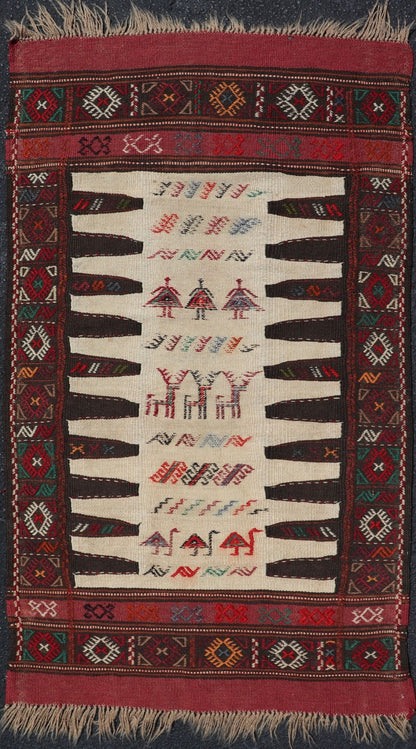 Vintage Tribal Baluch Rug With Pile and Kilim in Ivory Background Vintage Baluch Tribal rug in Shades of brown, tan, cream and red, This rug has a pair which is also listed on this website,V21 - 0810 Rug V21 - 0809, country of origin / type: Ir... - Keivan Woven ArtsV21 - 0809 - 16997Rug
