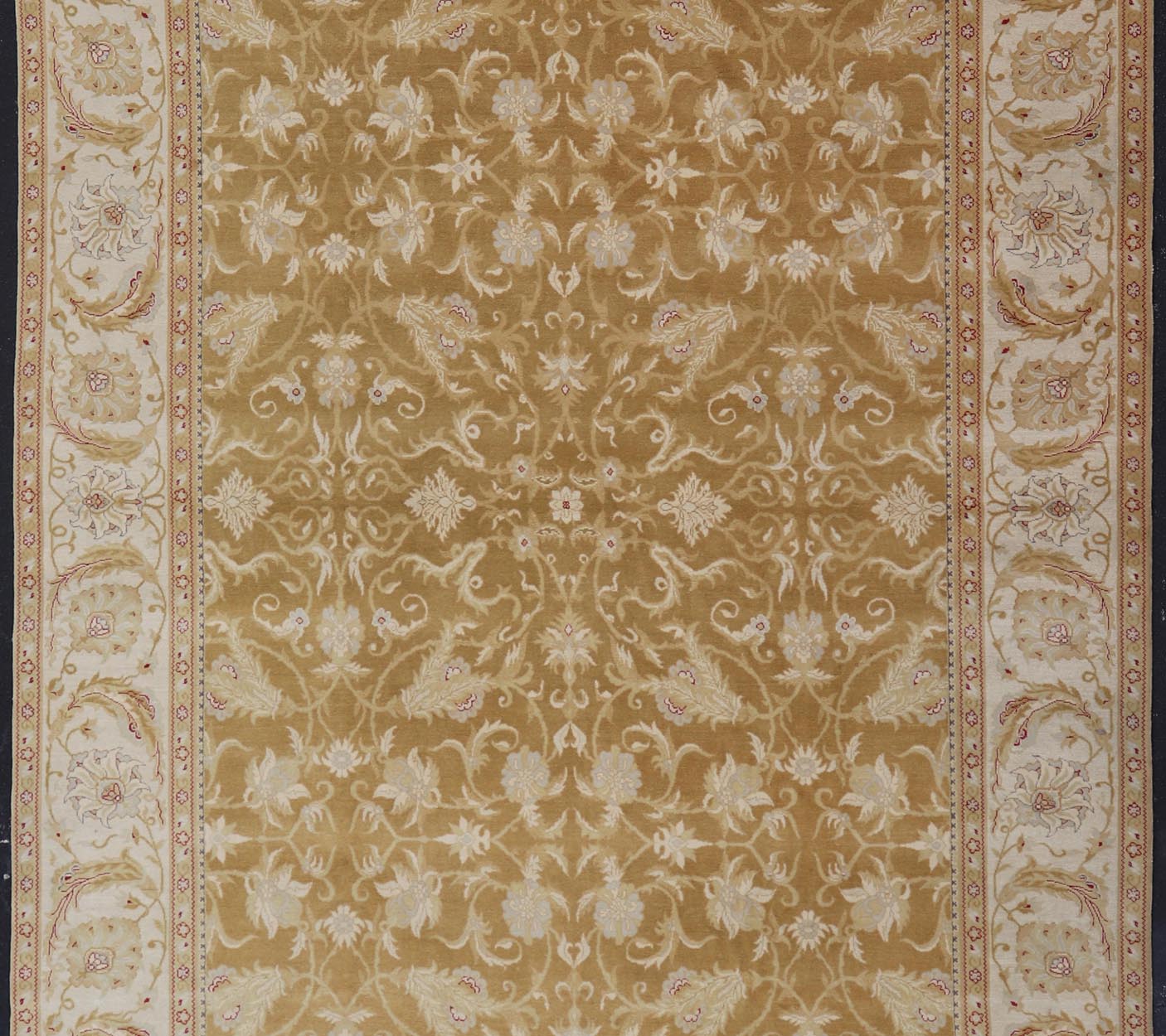Vintage Indian Amritsar Rug with All - Over Floral Design This beautiful hand - knotted woolen Amritsar rug features a floral design enclosed within a complementary all - over design. The Rug consists of a greenish - tan background, with accents in Ivor... - Keivan Woven ArtsV21 - 0811 - 17003Rug