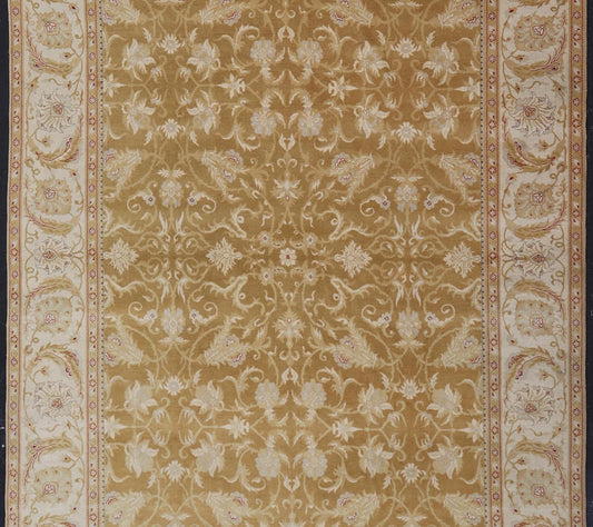 Vintage Indian Amritsar Rug with All - Over Floral Design This beautiful hand - knotted woolen Amritsar rug features a floral design enclosed within a complementary all - over design. The Rug consists of a greenish - tan background, with accents in Ivor... - Keivan Woven ArtsV21 - 0811 - 17003Rug