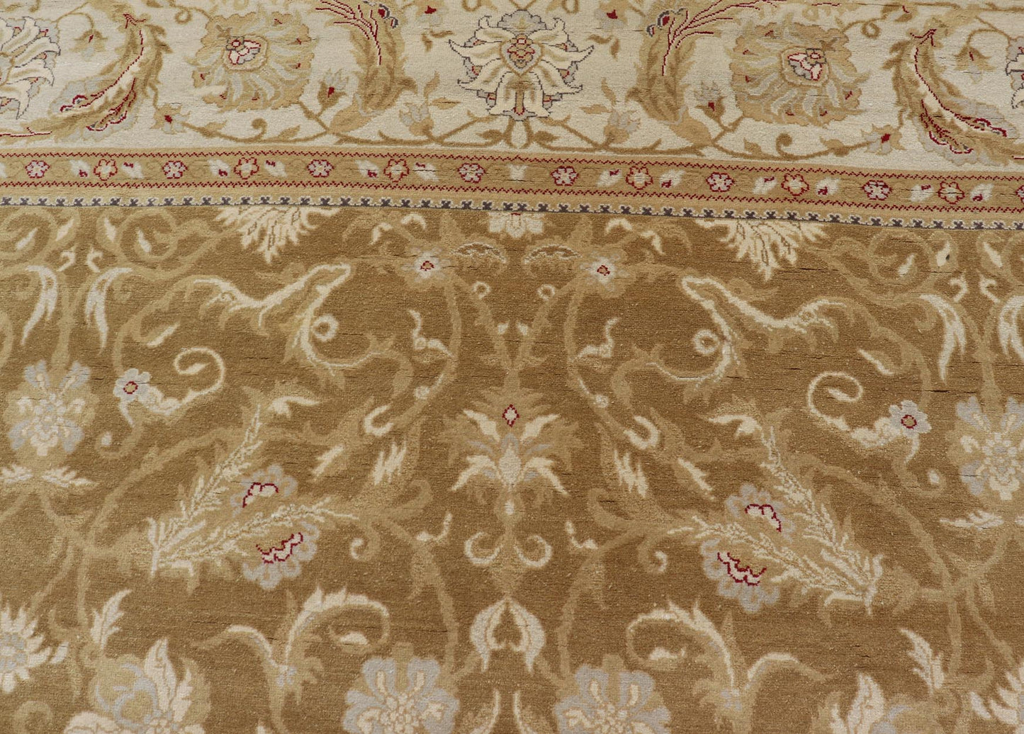 Vintage Indian Amritsar Rug with All - Over Floral Design This beautiful hand - knotted woolen Amritsar rug features a floral design enclosed within a complementary all - over design. The Rug consists of a greenish - tan background, with accents in Ivor... - Keivan Woven ArtsV21 - 0811 - 17003Rug