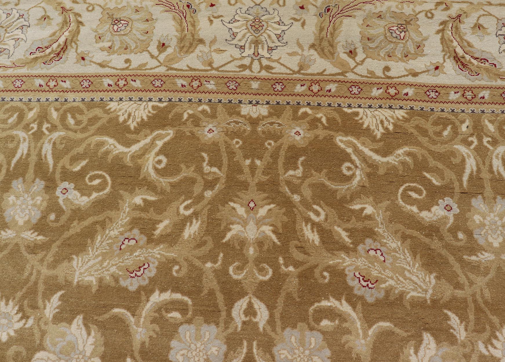Vintage Indian Amritsar Rug with All - Over Floral Design This beautiful hand - knotted woolen Amritsar rug features a floral design enclosed within a complementary all - over design. The Rug consists of a greenish - tan background, with accents in Ivor... - Keivan Woven ArtsV21 - 0811 - 17003Rug