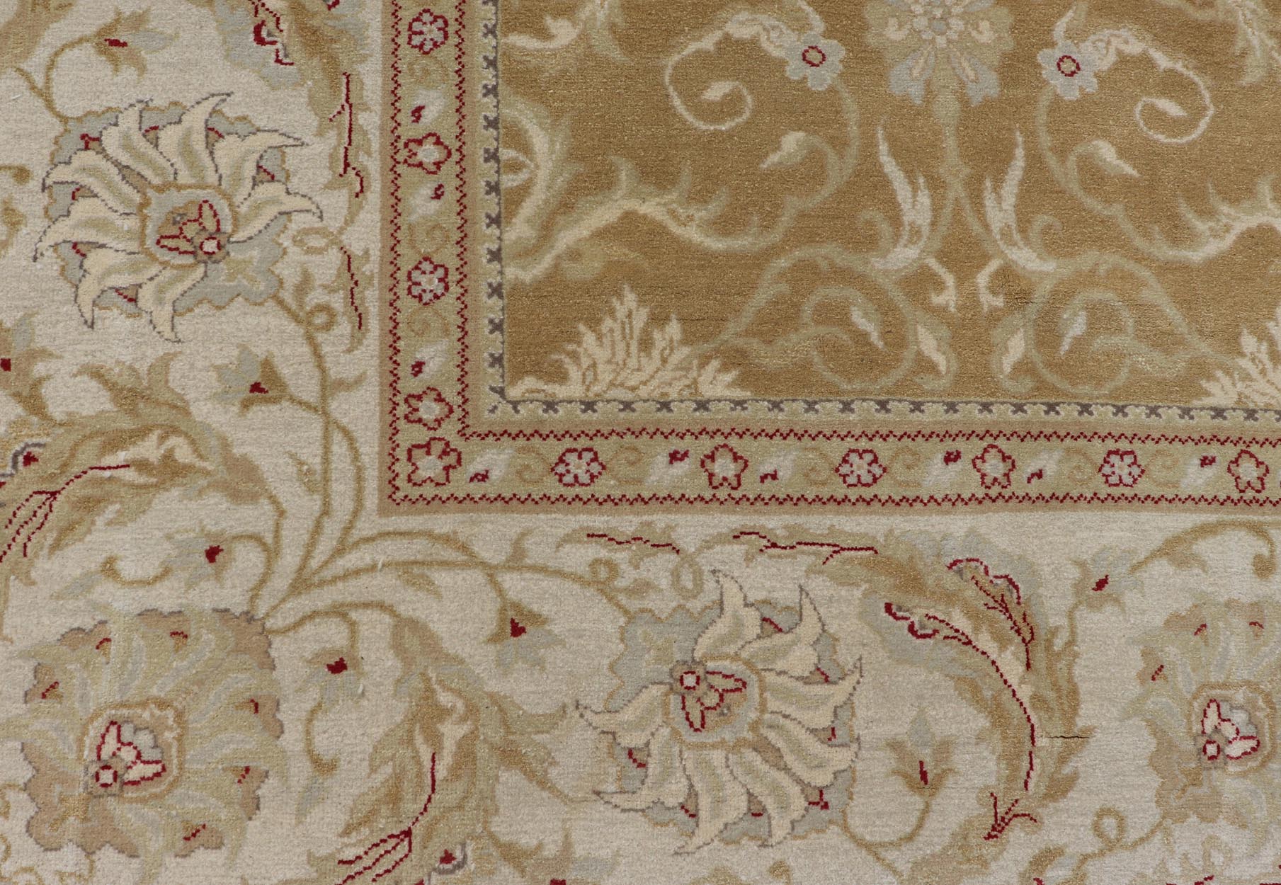 Vintage Indian Amritsar Rug with All - Over Floral Design This beautiful hand - knotted woolen Amritsar rug features a floral design enclosed within a complementary all - over design. The Rug consists of a greenish - tan background, with accents in Ivor... - Keivan Woven ArtsV21 - 0811 - 17003Rug