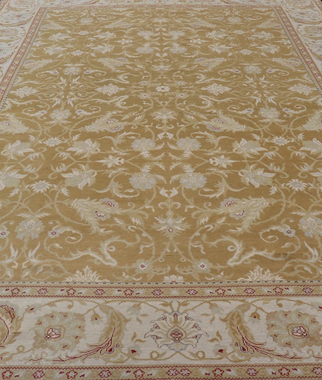 Vintage Indian Amritsar Rug with All - Over Floral Design This beautiful hand - knotted woolen Amritsar rug features a floral design enclosed within a complementary all - over design. The Rug consists of a greenish - tan background, with accents in Ivor... - Keivan Woven ArtsV21 - 0811 - 17003Rug