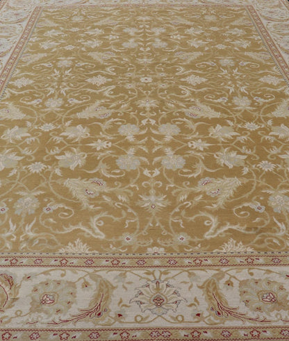 Vintage Indian Amritsar Rug with All - Over Floral Design This beautiful hand - knotted woolen Amritsar rug features a floral design enclosed within a complementary all - over design. The Rug consists of a greenish - tan background, with accents in Ivor... - Keivan Woven ArtsV21 - 0811 - 17003Rug