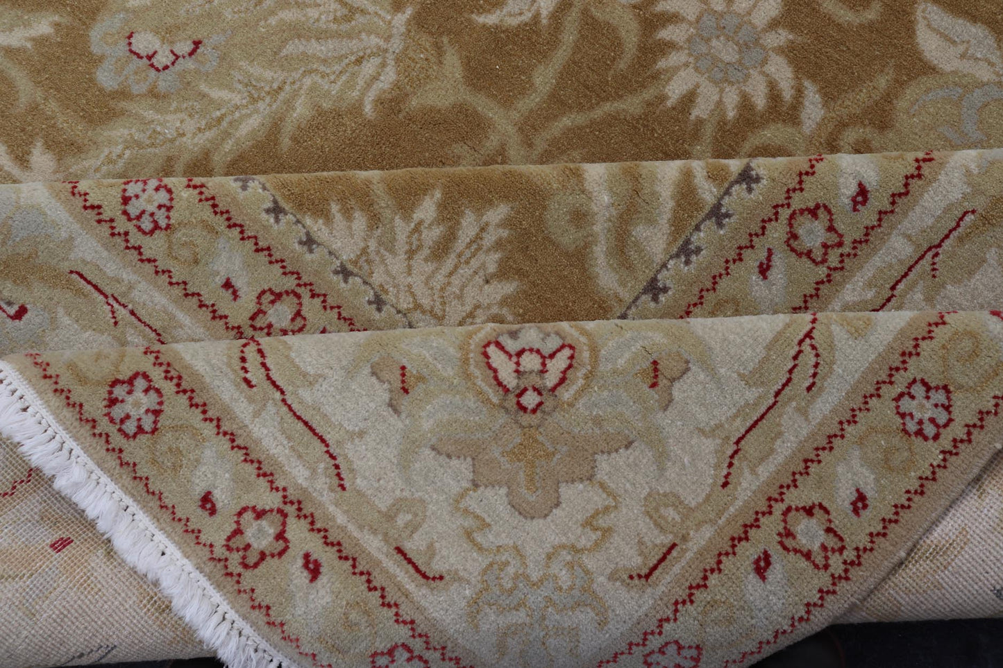 Vintage Indian Amritsar Rug with All - Over Floral Design This beautiful hand - knotted woolen Amritsar rug features a floral design enclosed within a complementary all - over design. The Rug consists of a greenish - tan background, with accents in Ivor... - Keivan Woven ArtsV21 - 0811 - 17003Rug