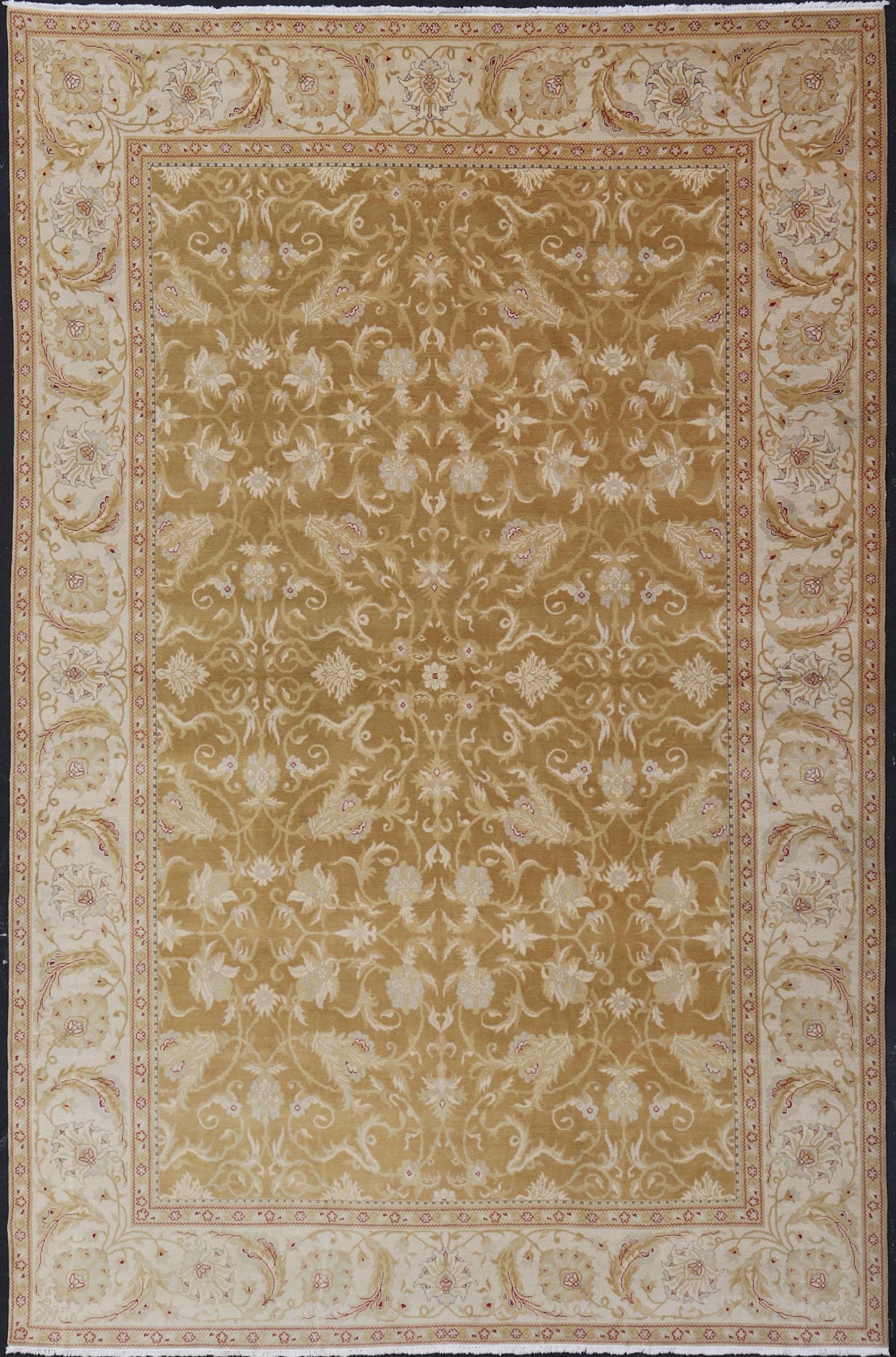 Vintage Indian Amritsar Rug with All - Over Floral Design This beautiful hand - knotted woolen Amritsar rug features a floral design enclosed within a complementary all - over design. The Rug consists of a greenish - tan background, with accents in Ivor... - Keivan Woven ArtsV21 - 0811 - 17003Rug