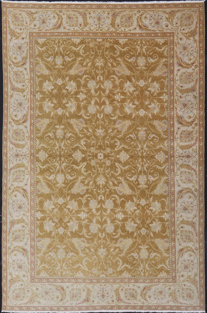 Vintage Indian Amritsar Rug with All - Over Floral Design This beautiful hand - knotted woolen Amritsar rug features a floral design enclosed within a complementary all - over design. The Rug consists of a greenish - tan background, with accents in Ivor... - Keivan Woven ArtsV21 - 0811 - 17003Rug