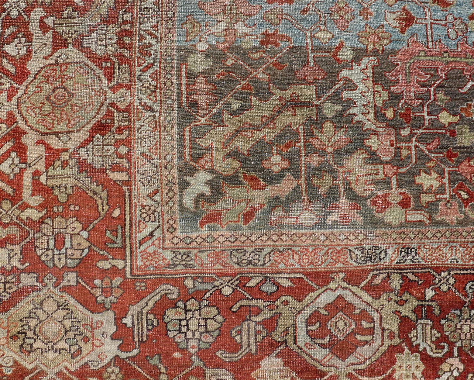 Persian Antique Serapi Rug with All - Over Geometric Design in Gray - Blue and Red. Keivan Woven Arts / Rug / V21 - 0812 - 15487, country of origin / type: Iran /Serapi, circa 1900. Measures: 9'9 x 11'10 This lovely Antique Serapi rug, hailing from nor... - Keivan Woven ArtsV21 - 0812 - 15487 - 17092Rug