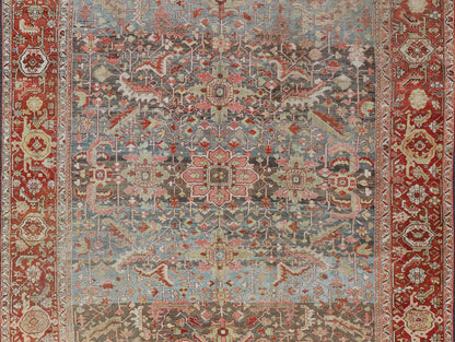 Persian Antique Serapi Rug with All - Over Geometric Design in Gray - Blue and Red. Keivan Woven Arts / Rug / V21 - 0812 - 15487, country of origin / type: Iran /Serapi, circa 1900. Measures: 9'9 x 11'10 This lovely Antique Serapi rug, hailing from nor... - Keivan Woven ArtsV21 - 0812 - 15487 - 17092Rug
