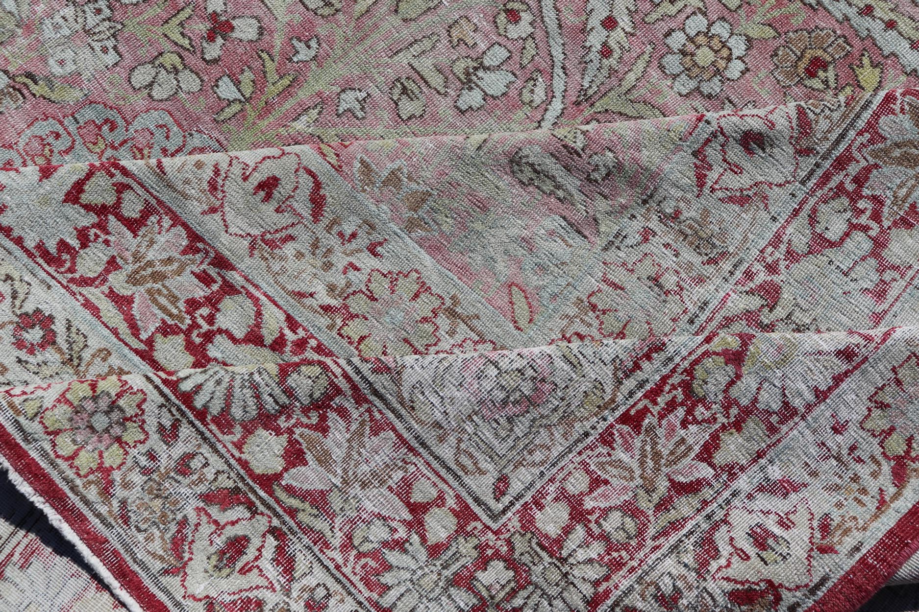 Antique Persian Kerman Lavar Rug with All - Over Flower Motifs In Soft Red, Pink's. Keivan Woven Arts / rug / V21 - 1101 - 15492, antique classic Persian Lavar Kerman Early 20th Century Persian Kerman. Measures: 9'6 x 13'6 It features a breathtaking ... - Keivan Woven ArtsV21 - 1101 - 15492 - 18066
