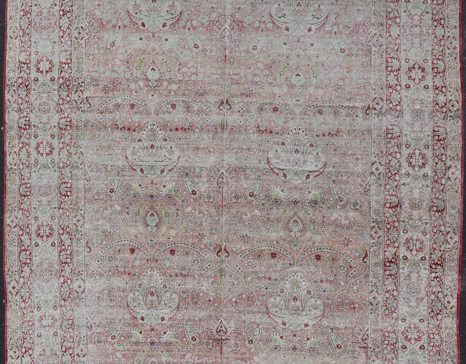 Antique Persian Kerman Lavar Rug with All - Over Flower Motifs In Soft Red, Pink's. Keivan Woven Arts / rug / V21 - 1101 - 15492, antique classic Persian Lavar Kerman Early 20th Century Persian Kerman. Measures: 9'6 x 13'6 It features a breathtaking ... - Keivan Woven ArtsV21 - 1101 - 15492 - 18066