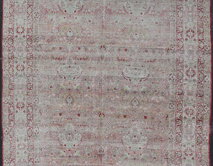Antique Persian Kerman Lavar Rug with All - Over Flower Motifs In Soft Red, Pink's. Keivan Woven Arts / rug / V21 - 1101 - 15492, antique classic Persian Lavar Kerman Early 20th Century Persian Kerman. Measures: 9'6 x 13'6 It features a breathtaking ... - Keivan Woven ArtsV21 - 1101 - 15492 - 18066