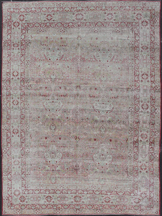 Antique Persian Kerman Lavar Rug with All - Over Flower Motifs In Soft Red, Pink's. Keivan Woven Arts / rug / V21 - 1101 - 15492, antique classic Persian Lavar Kerman Early 20th Century Persian Kerman. Measures: 9'6 x 13'6 It features a breathtaking ... - Keivan Woven ArtsV21 - 1101 - 15492 - 18066